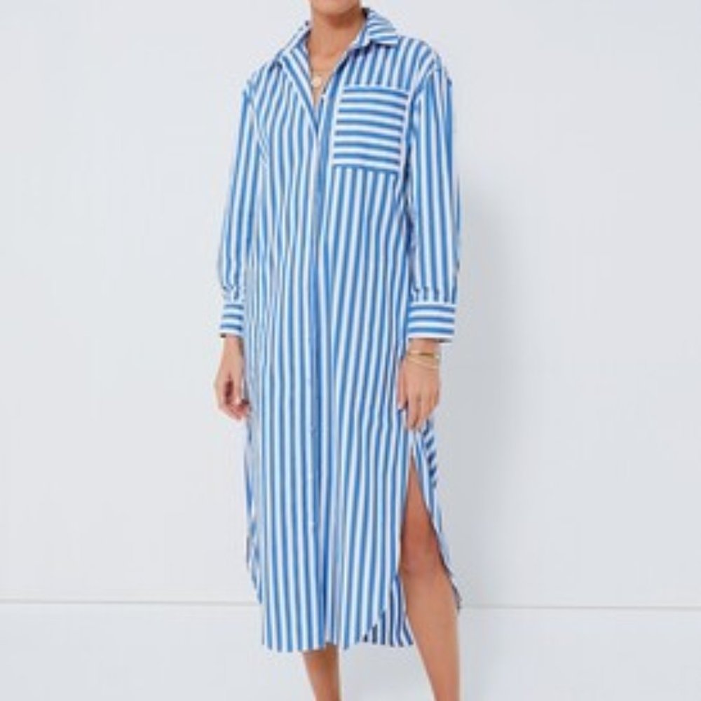 Tuckernuck Pomander Place Blue Stripe Constance Maxi Shirt Dress